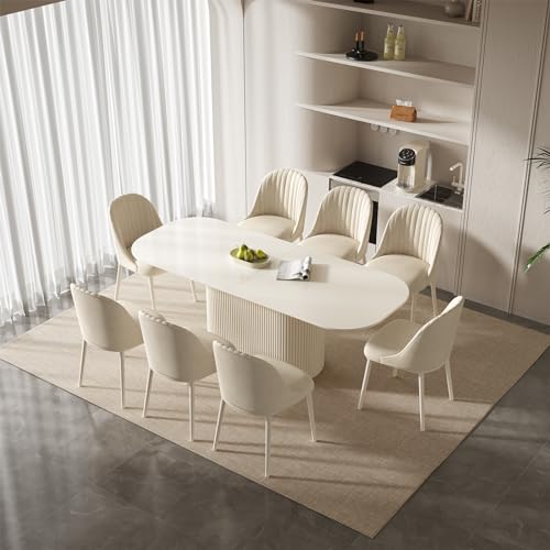 Guyii 86.61" Large Cream White Dining Table with Strong Pedestal Modern Oval Dining Room Table for 8 People Cream Kichen Table for Dining&Kichen Room Furniture - size: 86.61”