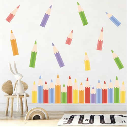 Colored Pencils Wall Decals - 9 Sheets 27 Pcs Colorful Pencil Wall Stickers Peel and Stick Classroom Wall Decor for Back to School Preschool Playroom Nursery - color: Pencil