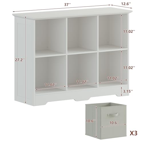 VORONOI 6 Cube Storage Organizer with 3 Fabric Drawers and Removable Shelves — Modular Cube Bookshelf for Bedroom, Living Room, or Home Office, Short Cube Bookcase for Toys, Decor,White - color: White, size: 6-Cube