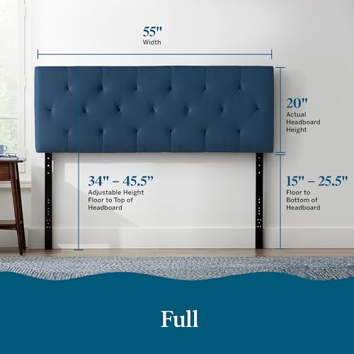 Lucid Mid-Rise Upholstered Headboard - Diamond Tufted - Padded Polyester - Adjustable Height from 34” to 46” - Easy Assembly - Bed Frame or Wall Mount - Sturdy - Cobalt - Full / Full XL Size - color: Cobalt, size: Full/Full XL