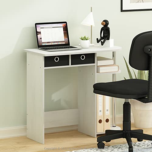 Furinno Go Green Desk, 31.5" Wide Gaming Desk with 2 Side Shelves and Storage Bins, Computer Desk, Office Desk for Home Office, Study Room, Dorm, Bedroom, White Oak - color: White Oak/Stainless Steel/Black, size: 31.5" x 15.6"
