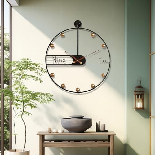 Modern Wall Clock for Living Room Decor Mid Century Metal Large Silent Gold Kitchen Big Wall Clock Art for Bedroom Decorative Office Non Ticking Battery Operated Wall Watch 24 Inch - color: Gold Hemisphere