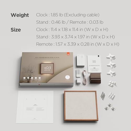 mooas Wooden Frame LED Silent Wall Clock (Wooden Frame Dark Brown) | Remote Control, Backlit Nightlight, Modern Digital LED Wall Clock Sunrise Alarm Melody 5 Brightness for Bedroom Living Room - color: Wooden Frame Dark Brown