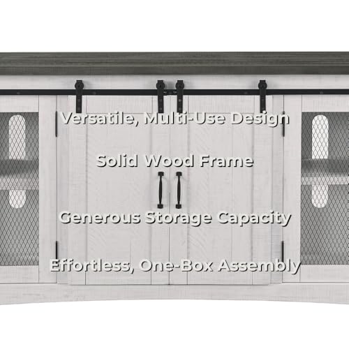 Martin Svensson Home Rustic 65" Wood Entertainment Center, White and Grey | Solid Pine, TV Stand, Sliding Doors, Adjustable Shelves & Cable Management, for TVs up to 70" - color: White and Grey Stain