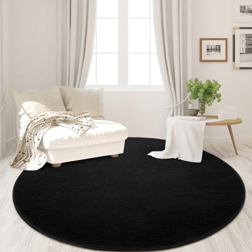 FlyDOIT Round Area Rugs for Bedroom Living Room, 4x4 Black Super Soft Comfy Thickened Memory-Foam Indoor Circle Carpet, Modern Aesthetic Minimalist Carpet for Boys Girls Adults Nursery Home Décor - color: Black, size: 4' (Round)
