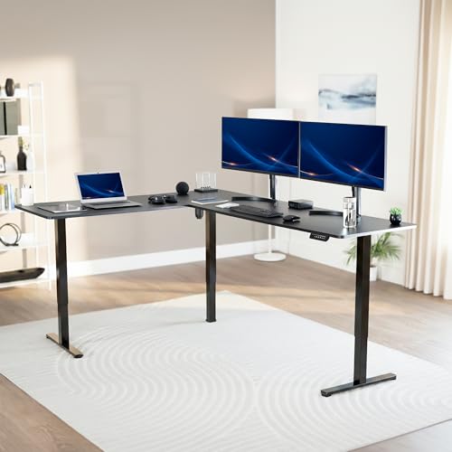 VIVO Black 84 x 63 in Corner Standing Desk, DESK-E3CTBB-84 | Electric, Holds 225 lbs, Large Reversible L-Shaped Table, Sit Stand Height Adjustable, Memory Presets, Black Frame - color: Black Top / Black Frame, size: 84 x 63