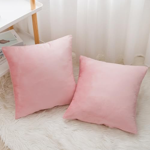 Velvet Decorative Throw Pillow Covers, Soft Square Cushion Case Home Decor for Living Room Couch Bed Sofa, Set of 2 Pack, Pink, 18x18 Inch - color: Pink, size: 18" x 18" (Pack of 2)