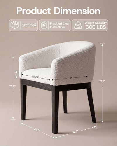 HNY Barrel Dining Chairs Set of 6, Mid Century Modern Upholstered Dining Chairs with Arms, Sherpa Boucle Kitchen & Dining Room Chairs, Solid Wood Frame Accent Chairs for Kitchen, Apartment, White - color: White,black Lges, size: 6 Chairs
