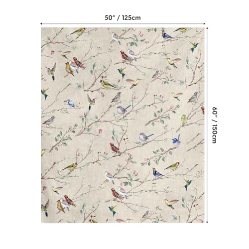 Horaldaily Spring Summer Birds Branch Biege Flannel Throw Blanket 50x60 | All Season Using Ultra Soft Fuzzy Plush Cozy Non-shedding Blanket for Couch Sofa Bed Camping, Ideal Gift for Kids Adults - color: Beige, size: Throw(50x60'')