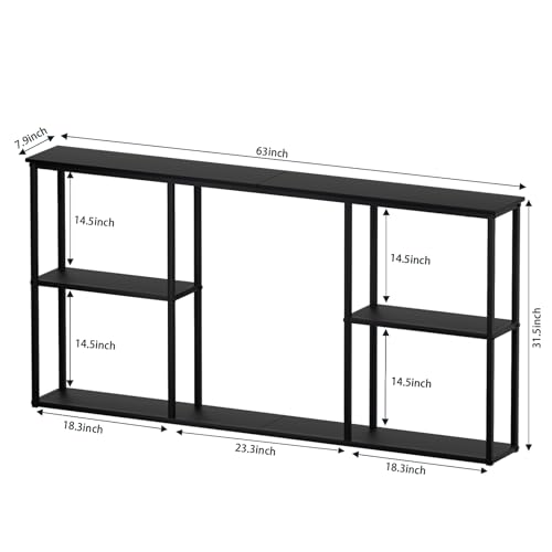 WOHOMO 63 in Entryway Table Modern Sofa Table with Shelves Black | 12 Inch Narrow Console Table for Living Room, 63" Hallway Table for Corridor, with 3-Tier Storage - color: Black, size: 63"