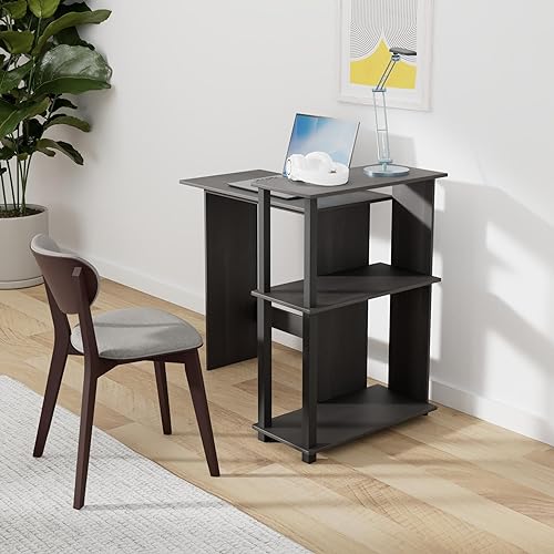 Furinno Abbott Corner Computer Desk with Bookshelf, Espresso/Black | 3-Tier Bookshelf, Corner Computer Desk, Office Desk for Home Office, Bedroom - color: Espresso/Black