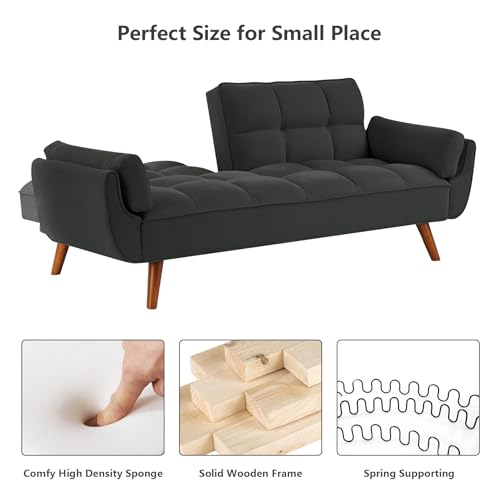 Futon Sofa Bed Modern Convertible Sleeper Sofa, 75” Linen Twin Size Futon Couch Comfy Recliner Sofa Couch with Adjustable Split Backrest for Living Room Small Spaces, Dark Grey - color: Dark Grey