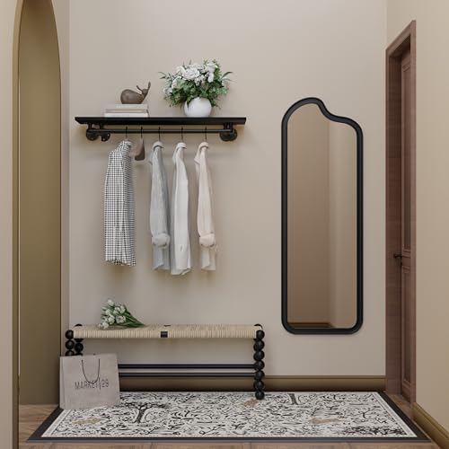 Clothes Rack 42in, Wall Mounted Garment Rack with Real Black Wood Shelf, Heavy Duty Hanging Clothes Rack, Multi-Purpose Hanging Rod, Space-Saving Closet Storage - color: Black, size: 1T42IN