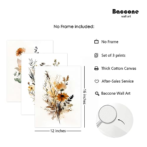 Baccone Botanical Wall Art Set of 3 Floral Wall Decor Prints Vintage Canvas Wall Art Wildflower Watercolor Pictures Farmhouse Artwork Floral Modern Painting for Bathroom Bedroom 12x16 Inch Unframed - color: Colorful Flower Prints, size: 12x16 Inch Unframe