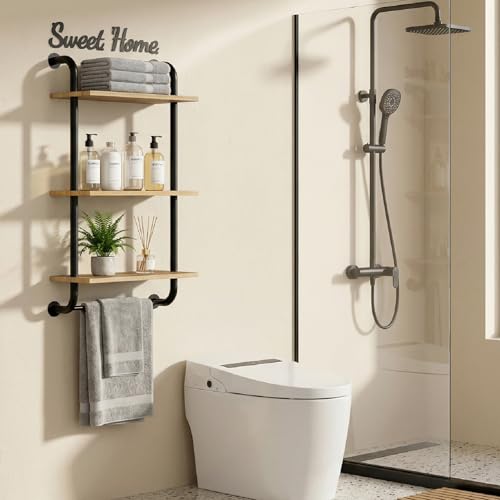 3 Tier Wall Shelves Over Toilet Rustic Industrial Floating Shelf - color: Brown, size: 3 tier
