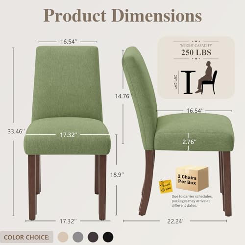 Dining Chairs Set of 2, Parsons Chairs for Small Spaces, Green | Modern Dining Room Chairs with Solid Wooden Legs, Fabric Upholstered Kitchen Chairs for Restaurant & Cafe - color: Green, size: Set of 2