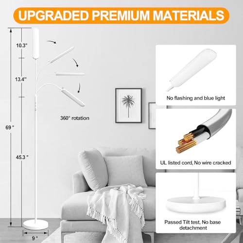 marctronic White Floor Lamp, 18W 1800LM Bright LED Floor Lamps for Living Room Bedroom, Dimmable Timing Eye Caring Reading Standing Lamp with Remote & Works with Smart Plug - color: White