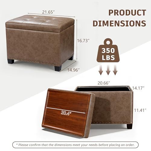 Homebeez 22" Storage Ottoman Coffee Table with Flip Top Tray, Tufted Faux Leather Footrest Stool with Nailhead Trim, Large Foot Rest for Living Room, Taupe Brown - color: Taupe Brown