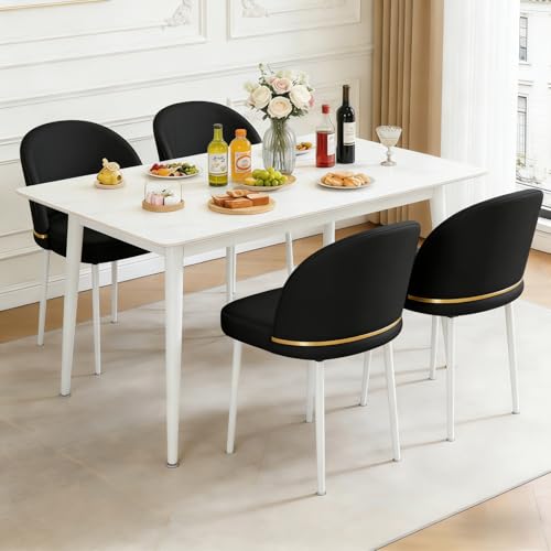JPBSTO Modern Dining Chairs Set of 4, Swivel Upholstered Fabric Dining Chair with Metal Legs, Curved Backrest for Dining Room, Restaurant, Black - color: Black, size: Set of 4
