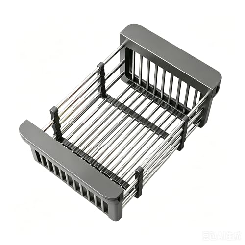 Extend Kitchen Sink Drain Basket, Adjustable Length 11.42-18.7in, Stainless Steel Dish Drying Rack for Kitchen, Retractable Over The Sink Drainer for Dishes, Fruits, Vegetables (Black) - color: Black