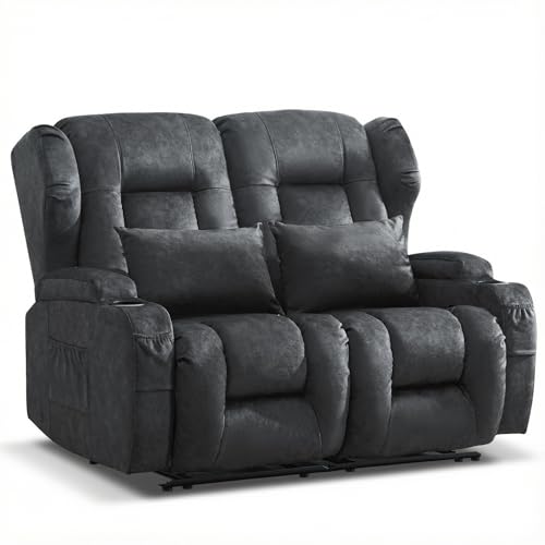 Loveseat Recliner Sofa,RV Wall Hugger Recliners for Small Spaces,Reclining Loveseat Sofa Recliner with Cup Holders/Lumbar Pillows,RV Furniture (Gray,56" 2-Seater) - color: Grey, size: 56" 2-Seater