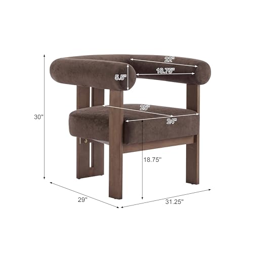 Christopher Knight Home Rones Modern Velvet Upholstered Accent Chair, Wooden Living Room Club Chair with Curved Backrest, Minimalist Bedroom Comfy Reading Chair, Thick Padded Seat, Dark Brown+Walnut - color: Dark Brown+walnut