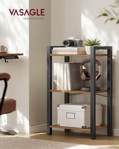 VASAGLE 3-Tier Bookshelf, Bookcase with Steel Frame, Book Shelf for Living Room, Home Office, Study, 9.4 x 15.7 x 30.1 Inches, Industrial Style, Rustic Brown and Ink Black ULLS098K02 - color: Rustic Brown + Ink Black, size: 3 Tiers (9.4"D x 15.7"W x 30.1"