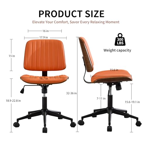 VipDesk Small Home Office Chair - Armless Mid Back Desk Chair with 360° Swivel and Wheels, PU Upholstered Height Adjustable Modern Walnut Computer Chair for Home, Office Meeting Room - Orange - color: Orange, size: Classic