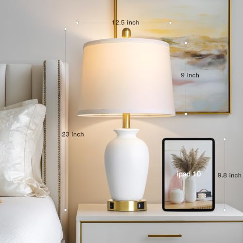 Set of 2 White Ceramic Modern Table Lamps with Ginger Jar Design - for Living Room,Dining Room,Bedroom,Office,Nightstand,End Table - color: White(Unglazed)