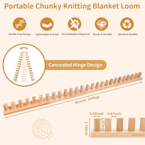 Zlshmoee Chunky Blankets Loom Knitting Looms Portable DIY Hand Knitting Kit for Beginners and Adjustable Foldable Portable Extra Loom Large 48,55,60 Inch (60inch) - color: 60in'' fold