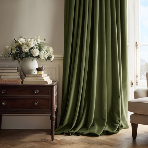 90 Inch Long Pinch Pleated Velvet Blackout Curtains for Living Room Bedroom Olive Green Vintage Heavy Room Darkening Thermal Soundproof Drapes with Back Tab and Hooks,2 Panels Set,40 x 90 Inches - color: Olive Green, size: 40"W x 90"L (Pack of 2)