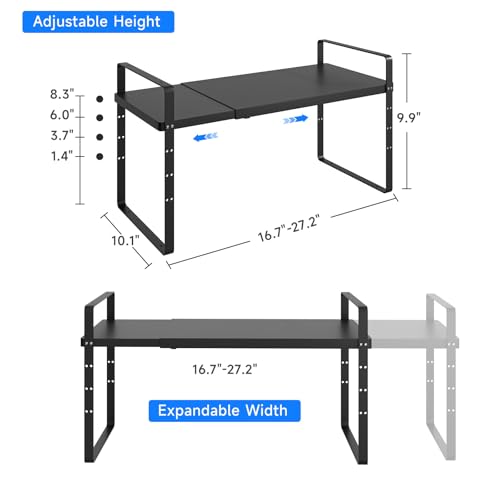 Expandable Cabinet Shelf Organizer, Stackable Kitchen Pantry Counter Storage, Adjustable Closet Cupboard Stand Rack Risers Spice Organization 80LBS Heavy Duty Black Large 1 Pack - color: Black Large