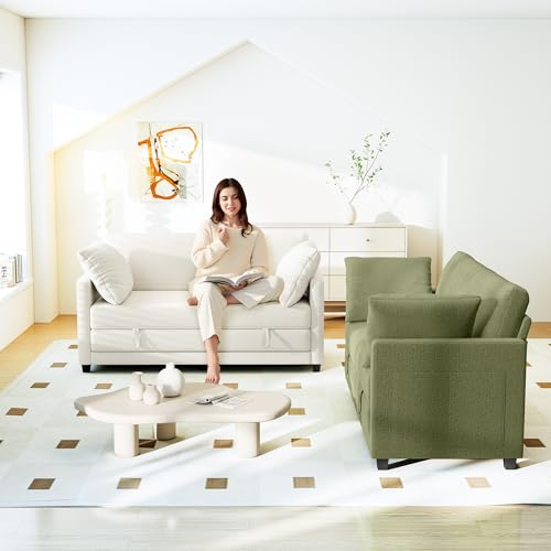 Myroyalsit 65" Convertible Loveseat Sofa Bed, 2-in-1 Folding Sofa Bed with 2 Pillow for Small Spaces, Modern Loveseat Sleeper Couch for Apartment, Living Room & Guest Room (Beige Chenille, 65 inch) - color: Beige Chenille, size: 65 inch