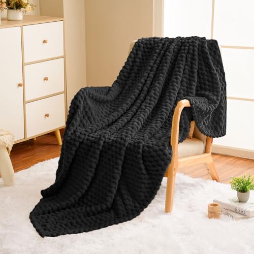 Vessia Flannel Fleece Throw Blanket(50x70 inch), 3D Jacquard Black Fuzzy and Warm Blanket for Couch,Sofa,Bed,Chair, 300GSM Super Soft Touch Cozy Lightweight Throw for All-Season Home Decor - color: Black-3d, size: 50x70 inch