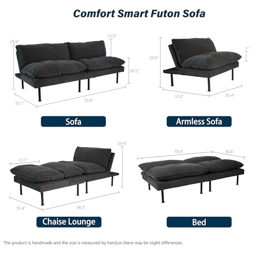 Ribilake 2 Sets 70" Futon Sofa Bed, 4 in 1 Multi-Function Couch Sleeper with Adjustable Backrest, Modern Convertible Futon, Recliner Small Loveseat for Living Room, Grey - color: Grey, size: 2 Sets