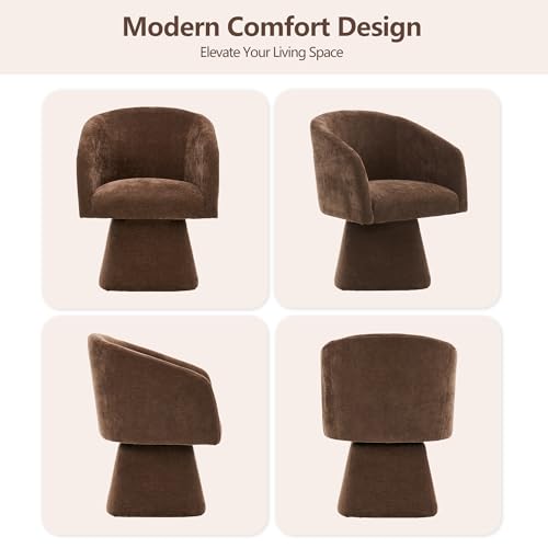 Swivel Modern Accent Chair,Luxury Fabric Upholstered Makeup Chair Comfy Barrel Chair with No Wheels,360°Rotating Vanity Armchair for Living Room Bedroom Office(Brown,Set of 2) - color: Brown, size: Set of 2