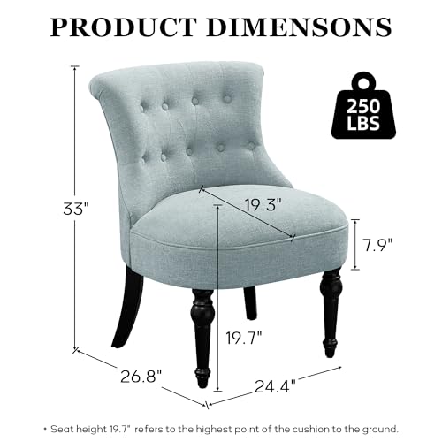 Upholstered Accent Chair, French Country Side Chair (1, Light Blue) | with Tufted Backrest, Thick Padded Seat and Solid Wood Legs for Bedroom, Living Room, Vanity & Reading Nook - color: Light Blue