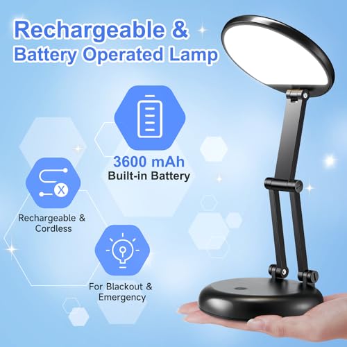 Desk Lamps for Home Office Rechargeable 3600mAh, Foldable+Portable Cordless Desk Light Small Table Lamp,Dimmable+9 Brightness Small Table Lamp Desk Light Table, LED Desk Lamps for Home Office - color: Black