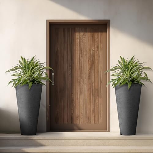 Kante Set of 2 Black Plastic Round Planters 29" Tall Home & Outdoor | Tapered, Nursery Pot & Outer Cachepot, Indoor Use, Modern Garden Decor, Weather-Resistant, Drainage, Lightweight, Durable - color: Black, size: 29" H