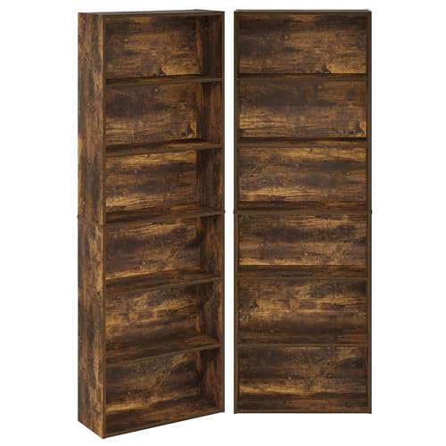 Furinno Jaya Book Shelf Set of 2, 6-Tier Bookshelf, Bookcase, 9.5 x 24.6 x 71, for Home Office, Living Room, Amber Pine - color: Amber Pine, size: Set of 2, 6-Tier