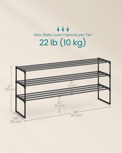SONGMICS Shoe Rack, 3-Tier Shoe Organizer, Metal Storage Shelf, Upright or Upside Down, for 20-24 Pairs, Stackable, for Entryway, 11.8 x 46.1 x 21.7 Inches, Black ULSA033B01 - color: Black, size: 3 Tiers (46.1"W)