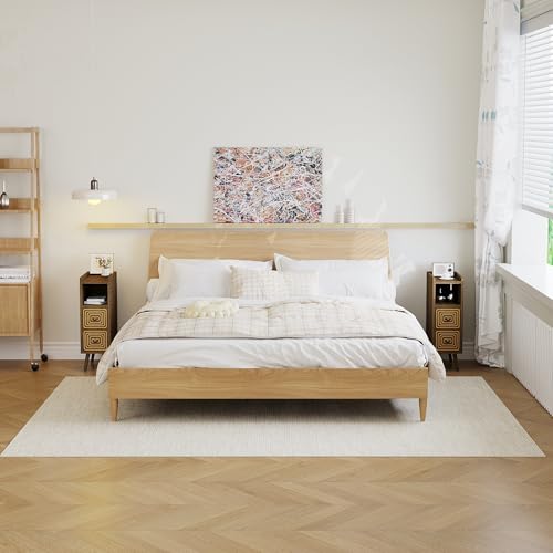 Nightstands Set of 2,Night Stand Bed Side Table with Storage Space,Wooden Bedside Table with Open Shelf,2 Drawers,End Table with Solid Wood Feet for Bedroom,College Dorm,Entryway (Walnut) - color: Walnut