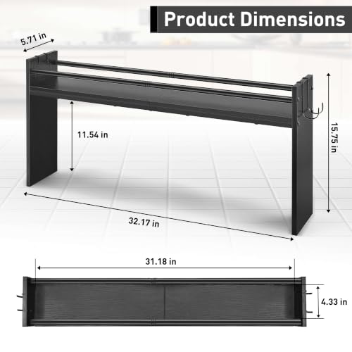 Spice Rack Shelf for Kitchen Stove, Over The Stove Shelf with 4 Hooks, Premium Wood & Metal Commbined Spice Rack Organizer Extra Storage Countertop (Black) - color: Black