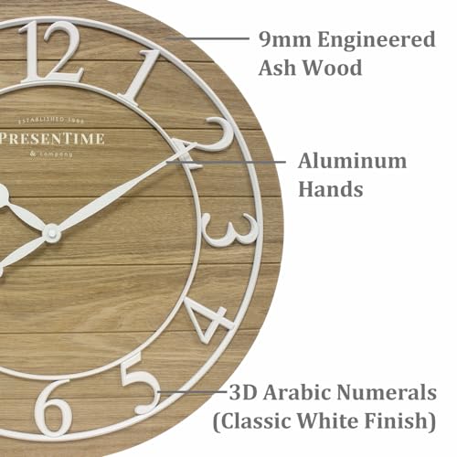 Classic Farmhouse Shiplap Clock | 19.5-Inch Ash Wood Shiplap Wall Clock, White Arabic Numerals, Farmhouse Wall Décor for Living Room & Entryway - color: White With Ash Wood