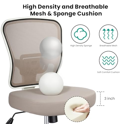 Armless Drafting Chair Tall Office Chair for Standing Desk - Adjustable Height Mesh Ergonomic Stool with Foot Ring, Rolling Counter Height Computer Chair for Small Spaces & Home Office - color: Khaki