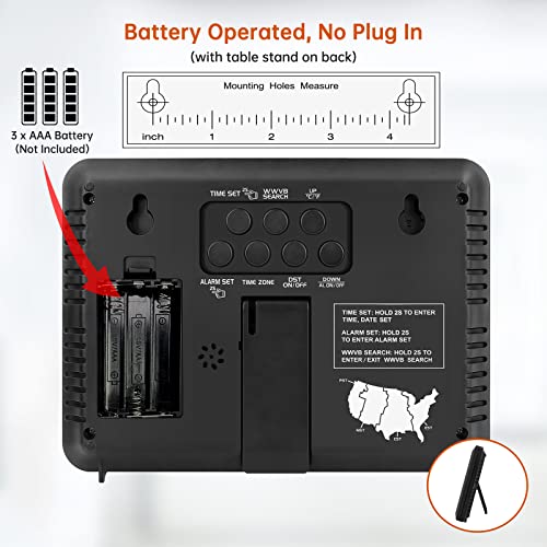 Self-Setting Atomic Digital Wall Clock with Auto DST | Battery Operated, Large Display with Temperature, Date and Day, 4 Time Zones, Wall Mount/Desktop Clock for Classroom, Office - size: Medium
