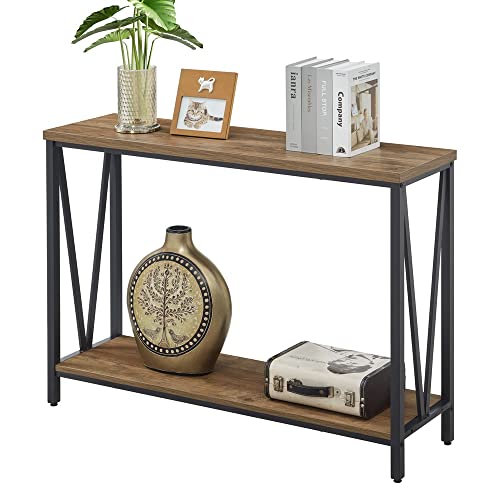 Rustic Sofa Console Table, 2-Tier Industrial Entryway Hallway Table for Living Room, Oak - color: Oak
