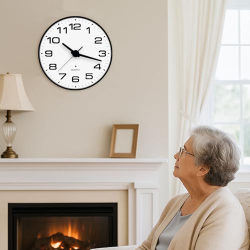 JoFomp Lighted Wall Clocks Battery Operated, 10 Inch Wall Clock for Bedroom Night Glow, Night Light Wall Clock Silent, Glow in The Dark Wall Clocks for Living Room Decor, Light Sensor - Auto Lighting - size: 10 Inch