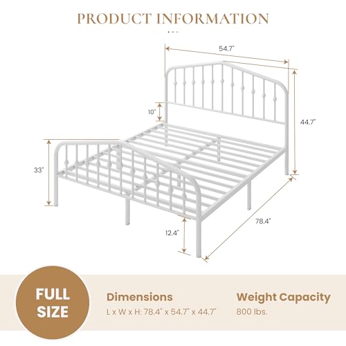 SHA CERLIN Full Size Metal Bed Frame with Wrought Iron-Art Headboard, White | Victorian Style Metal Platform Bed Frame, Wrought Iron-Art Headboard and Footboard, Under-Bed Storage, No Box Spring Needed - color: White, size: Full