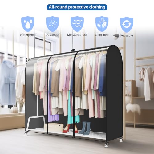 Zilink Extra Large Garment Rack Cover Clothes Rack Cover 72 in | Dustproof, Breathable, 2 Durable Zippers, Rack Cover for Garment Rack (Rack Not Included) - size: 72"L x 20"W x 60"H - Clear/Black